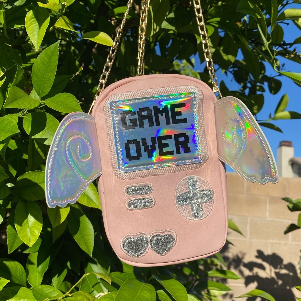 Gamer Game Over Pink Sparkly Holographic Bag Purse